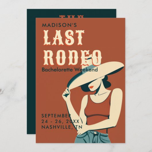 Invitation Dernier Rodeo Terracotta Vintage Bachelorette Week (Devant / Derrière)