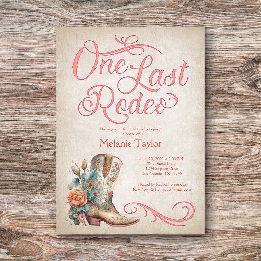 Invitation Dernier Rodeo Vintage Boot Bachelorette Party