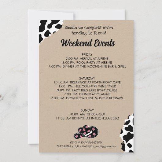 Invitation Dernier Rodéo Week-end de Destination pour Future  (Dos)