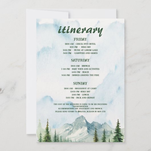 Invitation Dernier sentier Camp Mountains et Forest Bachelore (Dos)