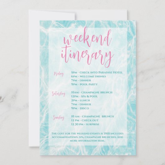 Invitation Dernier Splash Beach Bachelorette Week-end Itinéra (Dos)