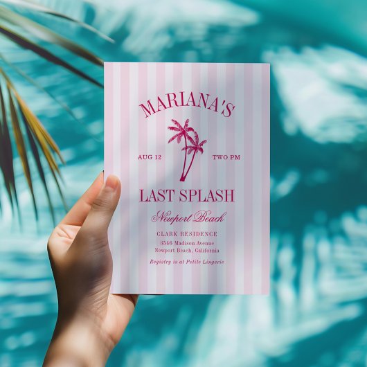 Invitation Dernier Splash Beach Palms Hot rose Bachelorette