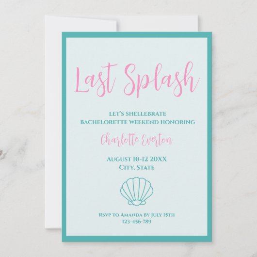 Invitation Dernier Splash Shell Bachelorette Week-end Itinéra (Devant)