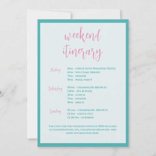 Invitation Dernier Splash Shell Bachelorette Week-end Itinéra (Dos)