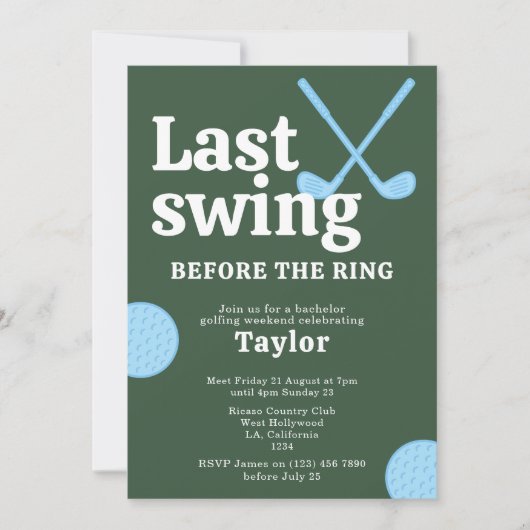 Invitation Dernier Swing Avant Le Bachelor De Golf Ring (Devant)