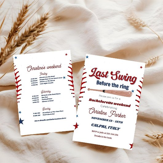 Invitation Dernier Swing avant le ring Baseball Bachelorette