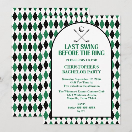 Invitation Dernier Swing avant l'enterrement de vie de garçon (Devant / Derrière)