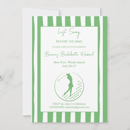 Invitation Dernier swing golf Bachelorette week-end (Devant)