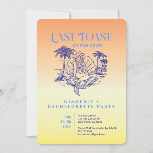 Invitation Dernier Toast Blue Mermaid Bachelorette (Devant)