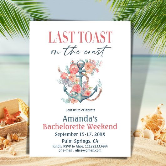 Invitation Dernier Toast Coastal Bachelorette Weedkend Itinér