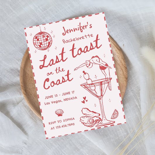 Invitation Dernier Toast Rose Sur La Côte Bachelorette Week-E
