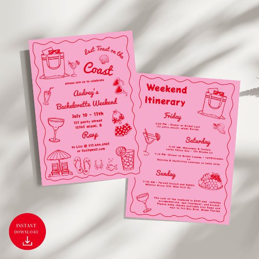 Invitation Dernier Toast Rose Sur La Côte Bachelorette Week-E