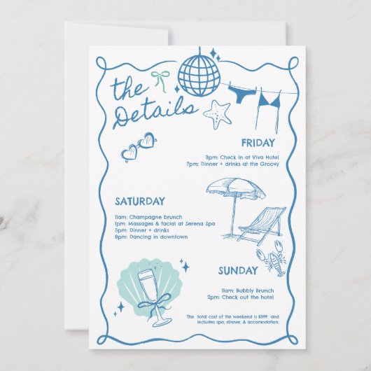 Invitation Dernier Toast sur la Côte Bachelorette Week-end (Dos)