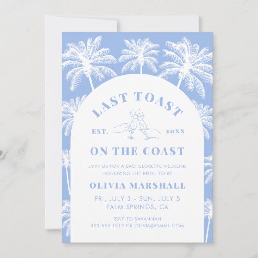 Invitation Dernier Toast Sur La Côte Bachelorette Week-End (Devant)