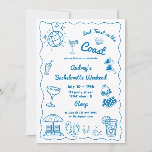Invitation Dernier Toast Sur La Côte Bachelorette Week-End (Devant)