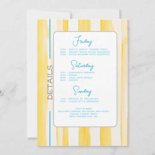 Invitation Dernier Toast Sur La Côte Bachelorette Week-End (Dos)