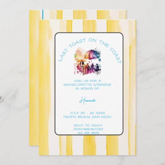 Invitation Dernier Toast Sur La Côte Bachelorette Week-End (Devant / Derrière)