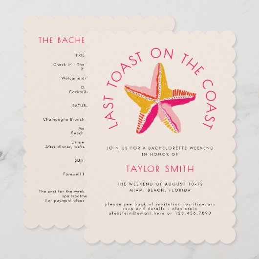Invitation Dernier Toast Sur La Côte Beach Bachelorette Party (Devant / Derrière)