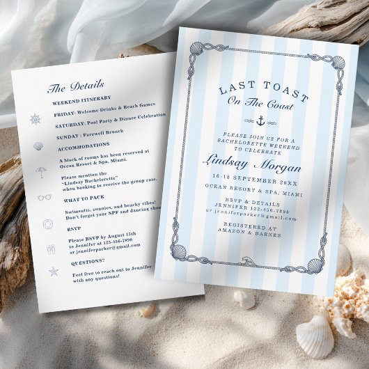 Invitation Dernier Toast sur la Côte ! Rayure d'enterrement d