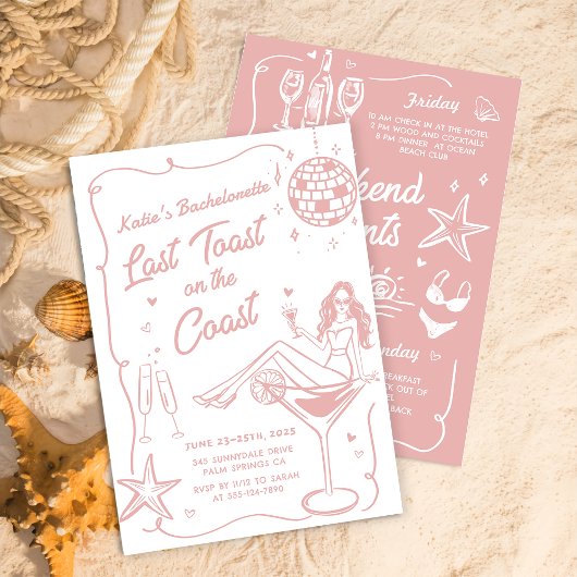 Invitation Dernier Toast Sur La Côte Rose Bachelorette Week-E