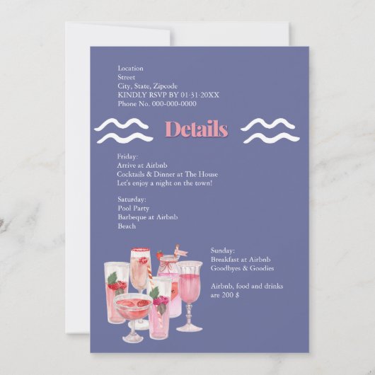 Invitation dernier toast sur la côte week-end bachelorette (Dos)