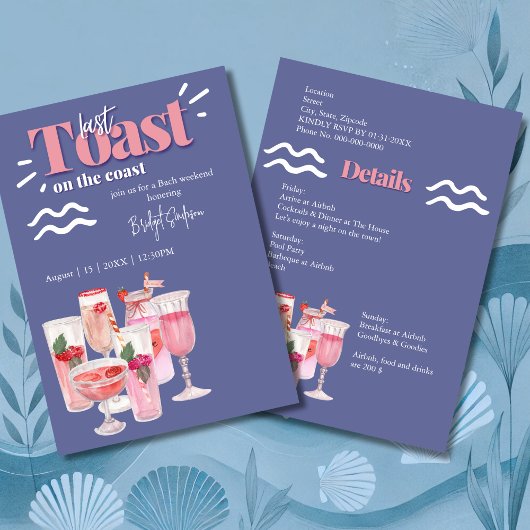 Invitation dernier toast sur la côte week-end bachelorette