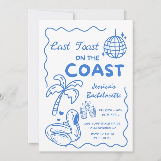 Invitation Dernier Toast Sur La Côte Week-end Enterrement de  (Devant)