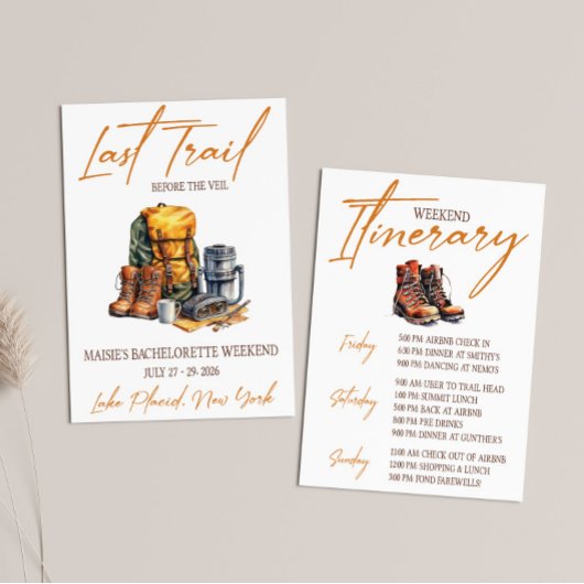 Invitation Dernier Trail, Randonnée Bachelorette Week-end