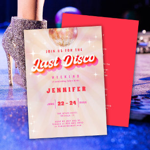 Invitation Dernier week-end Disco Rose Red Retro Bachelorette