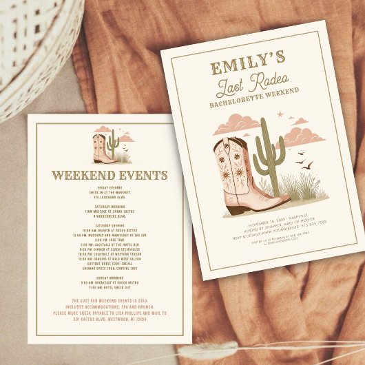 Invitation Dernier week-end Rodeo Cactus Bachelorette