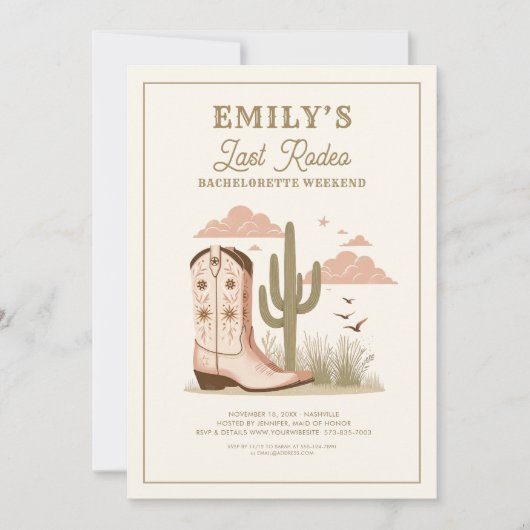 Invitation Dernier week-end Rodeo Cactus Bachelorette (Devant)