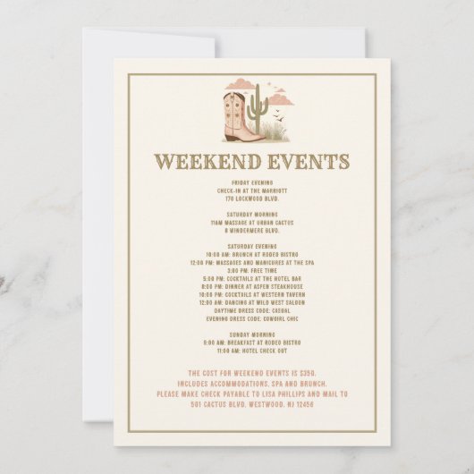 Invitation Dernier week-end Rodeo Cactus Bachelorette (Dos)