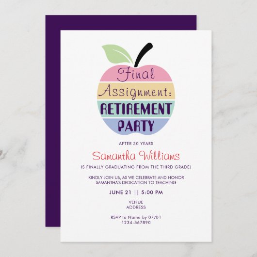 Invitation Dernière affectation Apple Teacher RetiParty (Devant / Derrière)