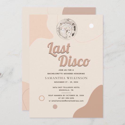 Invitation Dernière Disco Bachelorette Rétro 70 Week-end Itin (Devant / Derrière)