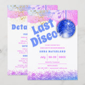 Invitation Dernière Disco Glam Rétro Bleu Rose Enterrement de (Devant / Derrière)