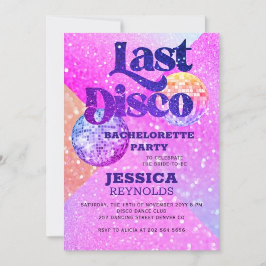 Invitation Dernière disco rétro 70 bachelorette party (Devant)