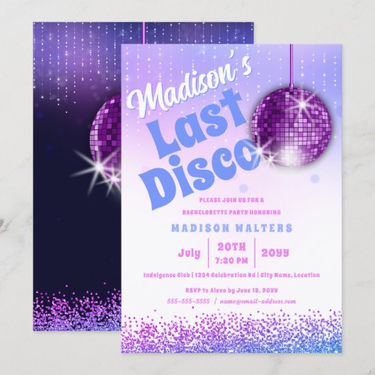 Invitation Dernière disco rétro Bachelorette (Devant / Derrière)
