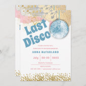 Invitation Dernière Disco Rétro Glam Bachelorette Bleu Or ros (Devant / Derrière)