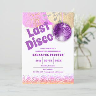 Invitation Dernière Disco Rétro Glam Purple Gold Bachelorette