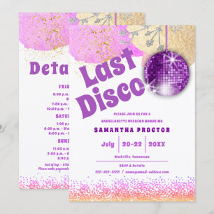 Invitation Dernière Disco Rétro Glam Purple Gold Bachelorette