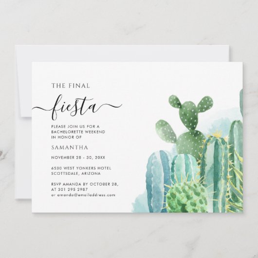 Invitation Dernière Fiesta Bachelorette Week-End Itinéraire d (Devant)