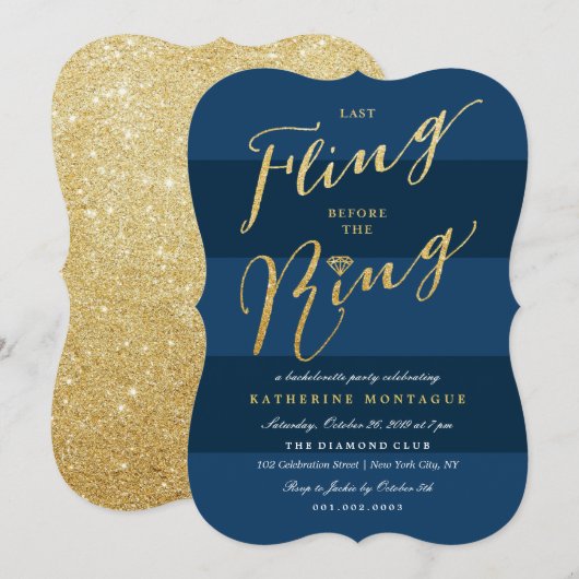 Invitation Dernière Fling Avant Le Ring Chic Bachelorette Par (Devant / Derrière)
