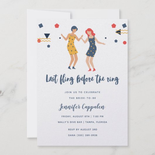 Invitation Dernière Fling Girl's Dancing Bachelorette Party (Devant)