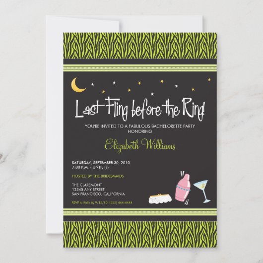 Invitation Dernière Fling Zebra Bachelorette (chau (Devant)