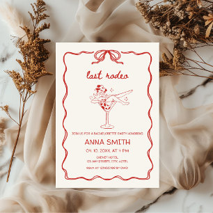Invitation Dernière Rodéo Cowgirl rouge dessinée à la main Ba