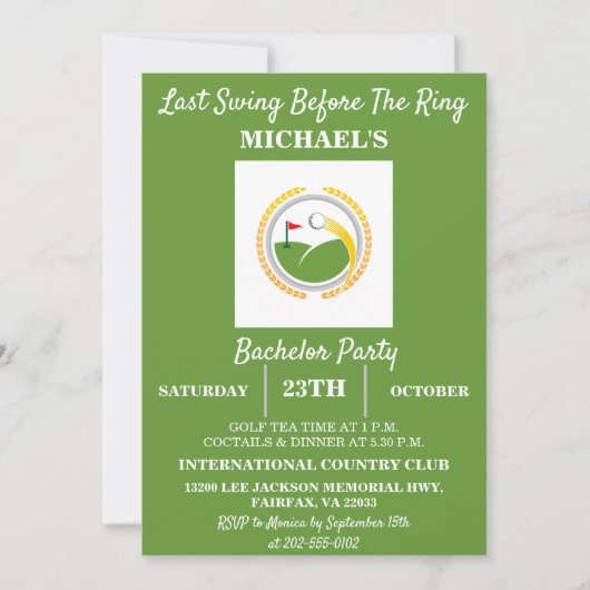 Invitation Dernière swing avant l'anneau | Golf Bachelor Part (Devant)