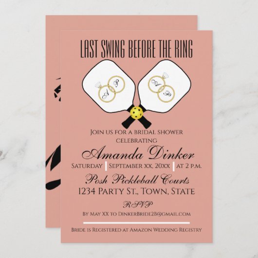 Invitation Dernière swing avant l'anneau Mariage Pickleball r (Devant / Derrière)