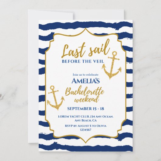 Invitation Dernière voile avant le week-end de la mariée côti (Devant)