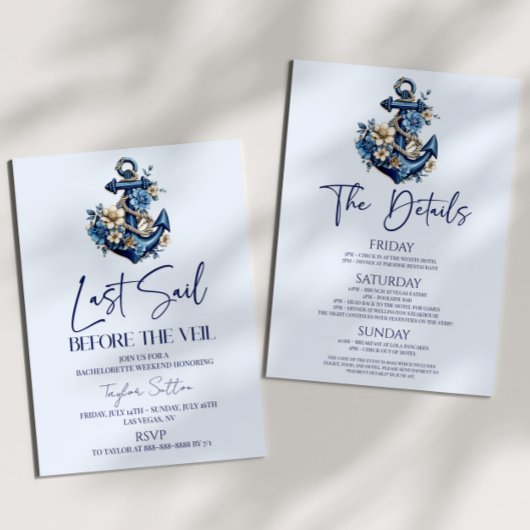 Invitation Dernière voile avant Veil Bachelorette Week-end