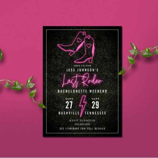 Invitation Dernières Bottes de Cowboy Néon Rose pour Enterrem